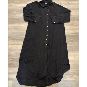 Colette 100% Linen Italy Lagenlook Black Dress Oversized Button One Size S-XXL